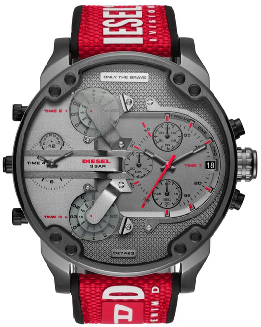 Diesel DZ7423 Mr. Daddy 2.0 Chronograph Men's Watch – Grey Dial & Red Rubber Strap