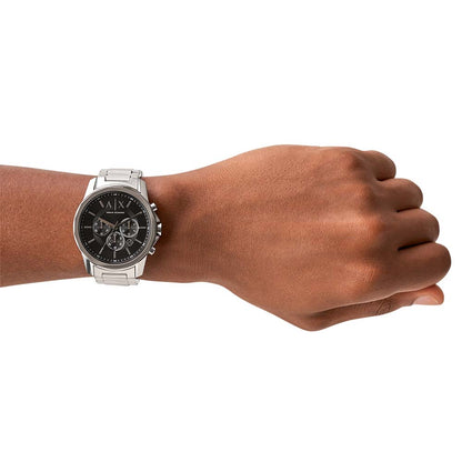 Armani Exchange Drexler AX2600 Men's Chronograph Watch – Black Dial with Silver Stainless Steel Strap