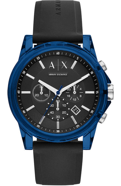 Armani Exchange Outerbanks AX1339 Men's Chronograph Watch – Black Dial with Black Silicone Strap