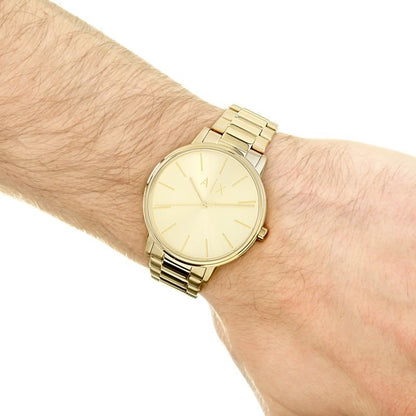Armani Exchange Cayde AX2707 Men's Analog Watch – Gold Dial with Coordinated Gold Stainless Steel Strap