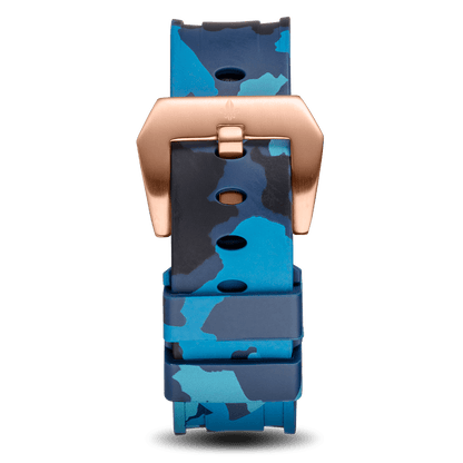 Blue Camo Strap With Rose Gold Buckle