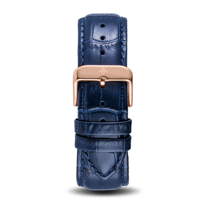 Blue Croc Pattern Leather Strap With Rose Gold Buckle