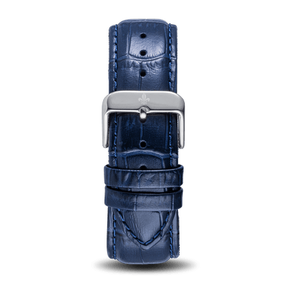 Blue Croc Pattern Leather Strap With Silver Buckle