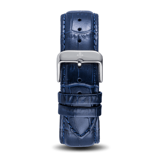 Blue Croc Pattern Leather Strap With Silver Buckle