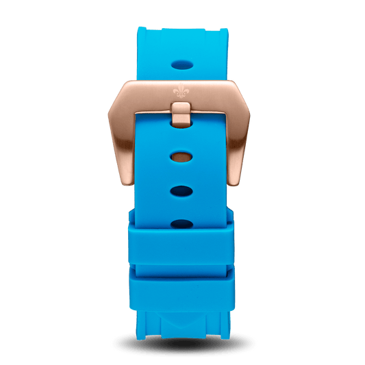 Blue Silicone Strap With Rose Gold Buckle