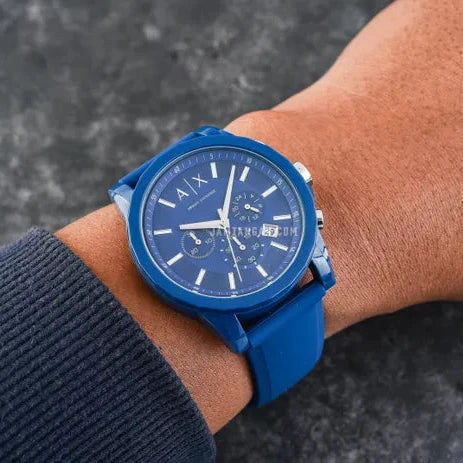 Men's Armani Exchange Outerbanks Chronograph Watch AX1327 – Blue Dial with Blue Silicone Strap