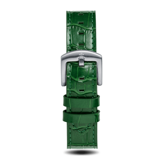 Green Croc Pattern Leather Strap With Silver Buckle - Prague Deluxe