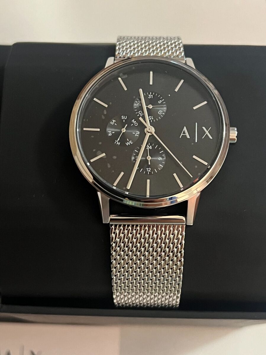 Armani Exchange Cayde AX2714 Men's Chronograph – Black Dial with Silver Mesh Stainless Steel Strap